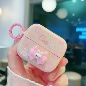 TEMU 캔디 베어 나비 토끼 귀걸이 케이스 - 귀여운 만화 디자인 핑크 하트 & 토끼 귀, 스크래치 방지 경량 보호 커버 갤럭시 버즈 2/프로, 버즈 코어, 버즈 3/프로, 버즈 2/프로 케이스, 내구성 실리콘 액세서리