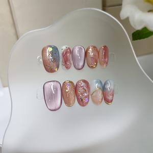 TEMU 10개입 핸드메이드 프렌치 팁 프레스온 네일 - 스타 & 글리터 오벌 미디엄 길이 인조네일, 반짝이는 팁, 손/발용 쉬운 적용 및 제거 (한국 스타일) - 네일 & DIY 매니큐어/페디큐어용