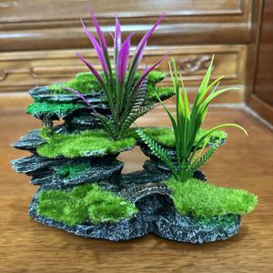 TEMU 1개 신제품 수중 이끼 돌 아쿠아리움 장식 - 내구성 ABS 레진 인공 암석과 이끼, 보라색 수초 포함, 물고기 및 새우 은신처 강화된 수중 풍경, 자연 서식지 | 어항, 거북이 서식지 및 워터 피쳐용 | 질감 표면 디자인, 해양 탱크를 위한 레진 공예 오너먼트