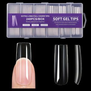 TEMU 240개 XXL 발레 프레스온 네일 - 슈퍼 롱 손톱 팁, 매트 젤 마감, 일상 및 특별한 날에 쉬운 적용, 전문 살롱 또는 가정용 - 오래 지속되는 착용