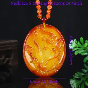 TEMU 불타는 봉황 디자인의 호박 펜던트 행운의 매력 목걸이 스웨터 체인