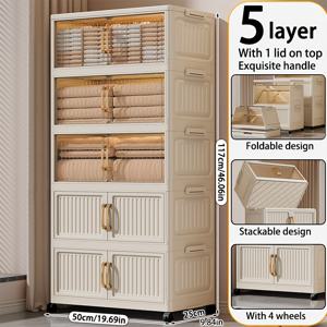 TEMU 덮개형 플라스틱 보관함, 접이식 옷장 정리함, 휠이 달린 쌓기 가능한 옷장 정리 및 보관 용기, 옷, 이불, 수건, 베개, 담요, 침구, 책 보관 및 정리용