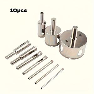 TEMU 10개 고속강 유리 구멍 커터 드릴 비트 - 타일, 세라믹, 대리석용 멀티사이즈(10-50mm) - 정밀 연삭 및 폴리싱 도구 - 크리스마스 & 할로윈 선물에 이상적, 유리 드릴 비트, 타일 절단, 매끄러운 메탈릭 마감, 내구성 있는 구조