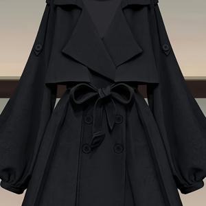 TEMU 여성용 우아한 블랙 코트 - 버튼 프론트 클로저, 긴 소매 오피스 & 캐주얼 아우터웨어, 가을/겨울용, 프로페셔널, 일상 및 공식 행사용, 클래식 실루엣, 세련된 마감, 스타일리시 , 고품질 원단, 다목적 직장복, 슬림핏 베스트, 정교한 디테일|오피스룩