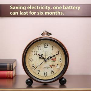 TEMU 대형 빈티지 유럽 레트로 무소음 모던 시계 - 알람 기능, 기계식 & 유리 표면, 베이지 & 브라운 빈티지 디자인, 침실, 거실, 서재용 - 우아한 홈 데코, 이상적인 선물, 내구성 있는 금속 구조, 쉽게 읽을 수 있는 큰 바늘, 조용한 작동 (전기 불필요), 귀여운 시계, 소형 책상 시계