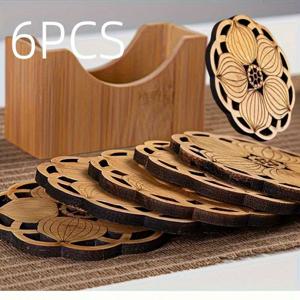 TEMU 3/6개 세트 우아한 대나무 코스터 세트, 꽃무늬 디자인 - 방열, 열 절연, 미끄럼 방지 차 컵 매트, 식탁용, 공푸 차 의식에 완벽, 차 의식 필수품 | 내구성 있는 대나무 소재, 대나무 트레이, 차 의식 필수품|우아한 대나무 디자인|내구성 있는 대나무 소재, 대나무 트레이|티테이블