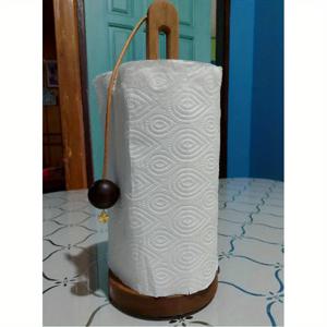 TEMU 1개 러스틱 우드 주방 종이 타월 홀더, 카운터탑 스탠딩 디스펜서, 종이 타월 및 플라스틱 랩용, 무드릴 디자인, 우드 레이지 스토리지 랙, 카운터탑 정리함,주방 정리,농가 스타일,작은 공간 생활,주방 애호가