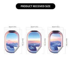 TEMU 3-in-1 세트 창문 장식 스티커 - 3D 비주얼 비행기 풍경, 오피스 & 홈 인테리어용 스노우 마운틴 일몰 로맨틱 풍경, 방수 자가 접착 벽지, 침실 장식, 내구성 높은 고품질 비닐, 월 데칼, 인테리어 디자인러를 위한 예술적 벽장식