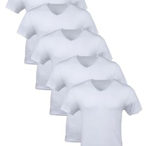 TEMU 남성용 여름 클래식 V넥 캐주얼 반팔 티셔츠 5개 세트, 단색 빠른 건조 폴리에스터, 야외 러닝 및 운동에 적합, 기계 세탁 가능|반팔티|반팔티셔츠