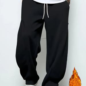 TEMU 남성용 두꺼운 플리스 안감 캐주얼 조거 팬츠 - 탄력 있는 드로스트링 허리, 사이드 포켓, 루즈핏 레그 디자인, 체육관 및 러닝 & 캐주얼 착용 - 가을/겨울 따뜻함, 조깅 바지, 편안한 핏, 내구성 있는 스포츠웨어, 운동 바지, 스포츠 스타일, 따뜻한 소재, 활동적인 남성용|냉장고바지|남자바지|바지