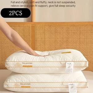TEMU 2개 세트 고탄력 콩섬유 통기성 성인용 목베개, 럭셔리 호텔 기준 디자인. 피로 해소와 깊은 수면 촉진을 위한 완벽한 크리스마스 선물