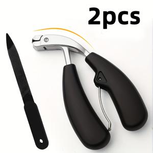 TEMU 2개 세트 전문가용 스테인리스 스틸 네일 클리퍼 - 오목 블레이드, 넓은 개방형 방수 디자인, 긴 손잡이 & 곡선형 큐티클 트리머 포함, 두꺼운 발톱 및 발톱 관리용 - 홈 & 살롱 사용을 위한 모던 에르고노믹 네일 케어 도구, 슬림 메탈릭 마감, 내구성 있는 구조