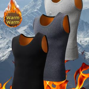 TEMU 남성용 타이트 3종 조끼, 플리스 보온 이너웨어 사계절형, Athleisure 두꺼운 탑|민소매