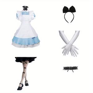 TEMU 5개 메이드 코스튬 세트 (헤어밴드, 다리 링, 팬티스타킹 1켤레, 장갑 1켤레, 메이드 의상 포함), 롤플레잉, 할로윈, 특별한 날 선물, 발렌타인데이 선물, 파티, 애니메이션 여아 메이드 코스튬 액세서리에 적합