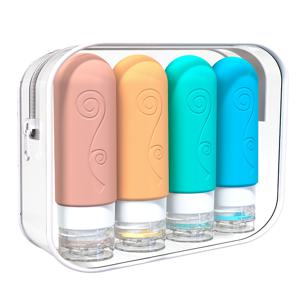TEMU 90ml 실리콘 여행용 병 4개 세트, 누수 방지 & TSA 승인, 재사용 가능 & 세척 쉬움, 일체형 몰드, 압축 저항, 색상 코드로 쉽게 식별, 식품용 실리콘, 무취, 휴대용 보관 케이스 포함
