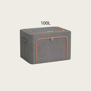 TEMU 헤비듀티 스틸 프레임 강화형 접이식 수납 박스 - 논패브릭, 더블 도어 & 지퍼 창문, 침대 밑, 옷장, 이사용 다목적 정리함 - 대용량 그레이/베이지, 침대 밑 수납