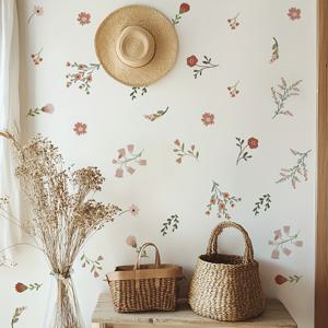 TEMU 파스텔 플로럴 벽지 - 부드러운 핑크, 그린, 브라운, 복숭아빛 컬러의 자가 접착 비닐 스티커, 침실, 거실, 소녀방용 - 쉬운 적용 및 잔여물 없는 제거, 팜하우스 장식, 기발한 패턴, 세미매트 마감