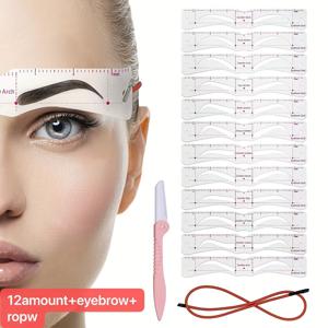 TEMU 14세트 눈썹 정리 키트, 아이브로우용 메이크업 브러시, English eyebrow card, 재사용 가능한 템플릿과 탄성밴드 포함 - 3분만에 완벽한 눈썹 메이크업을 위한 Tool, 게으른 사람들에게 딱! 무형 Aldehyde