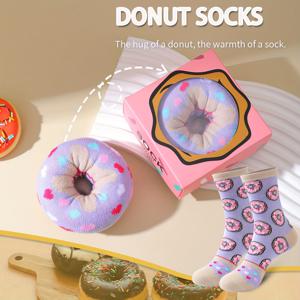 TEMU 1쌍 KH 도넛 양말 - 미드-캐프 양말, 통기성 좋고 편안한 디자인의 도넛 디자인, 친구나 연인에게 완벽한 선물, 파티용 이상적, 발렌타인데이, 할로윈, 생일, 크리스마스 등에 적합한 귀여운 양말