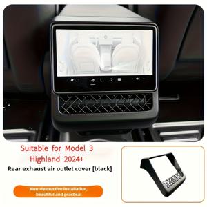 TEMU Model 3/Y 후면 에어컨 통풍구 커버에 적합 - 버전 2024+, 스티칭이 있는 블랙, 내부 개조 보호 커버 액세서리 | 스타일리시한 액세서리 | 내구성 있는 구조, 자동차 개조 부품