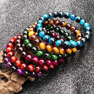 TEMU 6개 세트 - 사자의 눈석 팔찌: 천연 스톤 비즈 (검정, 파랑, 빨강, 초록, 노랑, 보라, 갈색, 투명, 분홍, 주황) - 부를 끌어당기는 액세서리