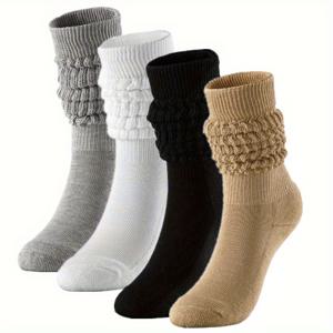 TEMU 여성용 가을 겨울 따뜻한 양말 4켤레 세트 - 고급 단색 패션 따뜻하고 다용도 스타킹, 길이 자유 조절 가능 캐주얼 롱 크루 넥 부츠 스포츠 종아리 양말, 여성용 보온 타이츠, 여성용 보온 의류