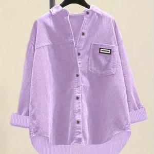 TEMU 여성용 코듀로이 셔츠 재킷 - 우아한 루즈핏 블라우스, 칼라 & 포켓 디자인, 솔리드 컬러 사계절 아우터, 세탁기 사용 가능, 크리스마스, 웨딩, 데이트용 (코듀로이 재킷)