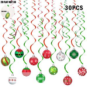 TEMU 30개 크리스마스 볼 행잉 스웰 장식 | 빨간색 및 녹색 천장 스트리머, 다양한 크리스마스 볼 디자인 포함 (교실, 파티, 휴일 & 생일 장식용) - 배터리 불필요, 간편한 걸이, 재미있는 디자인, 장식용 갈랜드