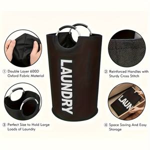 TEMU 소프트 핸들이 있는 초대형 빨래 바구니 - 접이식, 다기능 수납용품, 욕실, 세탁실, 발코니 및 기숙사용, 90.02L 용량 블랙 패브릭 침실 정리함, 기숙사 필수품, 캐주얼 스타일, 직사각형 모양, 튼튼한 구조, 대학생, 작은 공간 솔루션, 빨래 바구니, 높은 빨래 바구니,세탁용 바구니,뚜껑이 있는 빨래통,세탁 액세서리,빈티지 더러운 빨래 바구니
