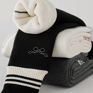 TEMU 여아용 보온 레깅스 - 신축성 있는 겨울 바지, 탄성 허리 밴드, 미끄럼 방지, 여아용 신축성 레깅스, 블랙/그레이/화이트 - 데일리 & 포멀룩, 여아용 겨울옷, 포멀웨어, 스포티 스타일, 편안한 착용감, 학교룩, 유아발레복, 여아바지