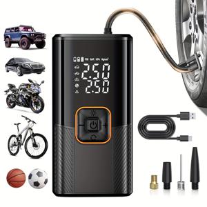 TEMU 150PSI 휴대용 공기 주입기 (디지털 압력 게이지, LED 라이트 & USB 충전식 리튬 이온 배터리 포함) - 차량, 자전거, & 스포츠 공용 무선 디자인