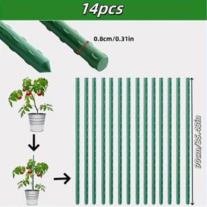 TEMU 14개 정원 스테이크, 튼튼한 두꺼운 금속 8mm 직경 식물 스테이크, 플라스틱 코팅 강철 식물 스틱, 마당 스타일에 적합한 자연스러운 질감, 등반 식물을 위한 '홈' 제공, 야외 정원용 정원 스테이크, 외부 정원용 금속 정원 스테이크, 식물 등반 지원, 식물 지원, 야외 식물용 식물 지원, 등반 식물용 트렐리스, 나무 스테이크