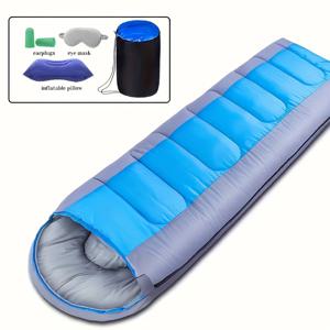 TEMU 눈가리개, 귀마개, 베개 포함 침낭 세트 | 겨울용 두꺼운 후드 단열 침낭, 야외 성인 캠핑용, 세탁기 사용 가능, 편리하고 편안함.