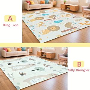 TEMU 1개 두꺼운 방충 크롤링 매트 어린이용 - 미끄럼 방지 양면 디자인 동물 및 물체 패턴, 내구성 있는 폴리에틸렌 테르페탈레이트, 침실/실내 놀이 공간에 완벽, 어린이를 위한 이상적인 선물, 놀이 공간 매트 | 재미있는 디자인 | 내구성 있는 놀이 매트, 유아용 놀이 매트, 사파리 동물 러그