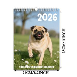 TEMU 2026년 월별 벽 달력 - 귀여운 볼 디자인의 강아지, 집 & 사무실 장식에 이상적, 애완동물 애호가를 위한 완벽한 선물, 계절별 동물 테마, 영어, 종이 재질, 1월월부터 12월까지, 개 장식, 벽 달력, 재미있는 달력