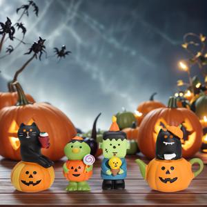 TEMU 할로윈 테마 레진 피규어 4개 세트 - 홈, 오피스, 차량용 스푸키 고양이, 호박, 마녀 장식 - 할로윈 파티 및 선물에 완벽, 할로윈 장식, 할로윈 홈 데코, 할로윈 장식 세트, 할로윈 오너먼트, 할로윈 피규어, 홈/거실 장식용 조각상/상