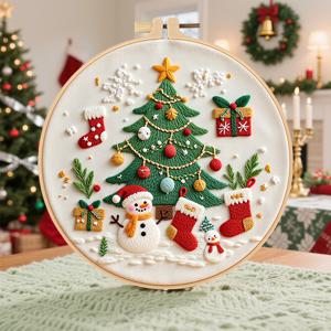 TEMU 성인 초보자 자수 키트, 자수 바늘 연습, 크리스마스 패턴, 프린트 자수 패턴, 자수 바늘 및 실 포함, 크리스마스 자수 키트, 초보자용 크리스마스 자수 키트, 크리스마스 자수 키트