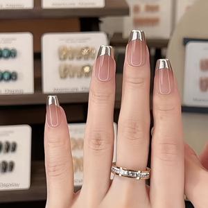 TEMU 10개입 K'APEINE 핸드메이드 프렌치 매니큐어 네일팁 - 누드 그라데이션 & 메탈릭 골드 엣지, 스퀘어 미디엄 길이 DIY, 웨딩, 발렌타인데이 & 특별한 날 (가을/겨울) - 살롱 퀄리티 프레스온