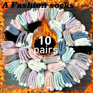 TEMU 10켤레/20개 따뜻하고 부드러운 볼 양말, 겨울용 편안한 코랄 허벅지 하이 양말, 여성용 허벅지 하이 양말 세트, 추운 날씨용 의류,트렌디한 레그웨어,패셔너블 허벅지하이 스타킹,따뜻한 소재,멀티팩 양말,무릎 높이 양말,여성 패션