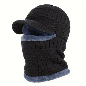 TEMU 1개 남성용 겨울 따뜻한 모자 및 스카프 세트, 기모 안감의 두꺼운 비니, 골지 디자인 및 부드러운 기모 안감, 스포티 스타일, 스키 및 추운 날씨 착용에 이상적, 스키 마스크, 통합 미튼, 겨울 모자 및 스카프 세트, 모자 스카프 및 장갑 세트, 모자 및 장갑 세트