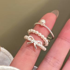 TEMU 3개 세트 리본 모조 진주 비즈 반지, 캐주얼 복장용 조절 가능한 스택형 주얼리 – , 자매, 엄마를 위한 완벽한 선물, 어버이날, 크리스마스, 발렌타인데이 & 생일 선물