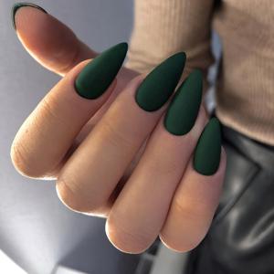 TEMU 24개 중간 아몬드 그린 솔리드 컬러 디자인 프렌치 팁 네일 세트, 젤리 글루 1개 및 네일 파일 1개 포함 - 여성용 완벽한 핏 아크릴 인조 네일 - 파티, 축제용 네일 용품, 네일 팁, 여성용 인조 네일, 네일 프레스 온, 네일 익스텐션
