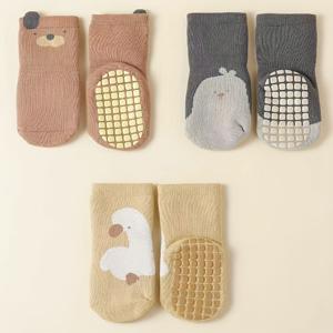TEMU 아기 유아용 중간 길이 양말 | 가을/겨울용 두꺼운 니트 원단, 폴리에스터 및 엘라스테인, 남아 여아용 실내 미끄럼 방지 양말
