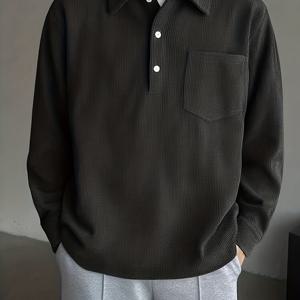 TEMU 남성용 코듀로이 라펠 셔츠 - 레트로 솔리드 컬러 버튼 프론트 칼라 긴팔 스웨터 재킷 스타일 풀오버, 루즈 캐주얼 버튼 (봄/가을용), 세탁기 사용 가능 코듀로이 스웨터 (드라이클리닝 금지)