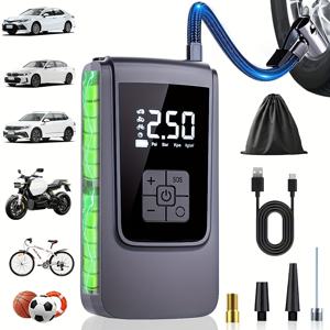 TEMU 미니 차량용 무선 에어 펌프, USB 충전식 리튬 배터리로 4배 더 빠른 공기 주입, 휴대용 무선 에어 펌프, 디지털 디스플레이가 있는 고출력 에어 컴프레서, 정밀 압력 감지, 내구성 있는 구조, 컴팩트하고 가벼운 디자인