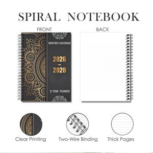 TEMU 1바인더 컴팩트 휴대용 플래너: 3년 월간 & 주간 플래너 (2026-2028) 골드 액센트 커버, 미날짜 다이어리, 연간 캘린더, 할 일 목록 & 휴일 트래커 - 여성, 교사, 학생, 사무실 및 조직을 위한 플래너 노트북