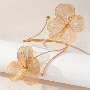 TEMU 핸드메이드 골든 플라워 팔찌 - 조절 가능한 구리톤 뱅글, 4-5개 꽃잎 디자인 & 비즈 장식, 마르디 그라 파티 웨딩 페스티벌, 연중 착용 가능한 구리 도금 액세서리