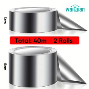 TEMU WALQUAN 알루미늄 포일 테이프 2롤 총 40m | 주방 싱크대 및 스토브용 고온 저항 방화 실링 테이프, 파이프용 자가 접착 방수 테이프, 은회색