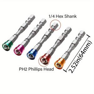 TEMU 헤비듀티 자석 드릴 비트 5개 세트 - 헥스 샹크 & 필립스 헤드, S2 스틸 1/4인치 자석 팁, 전동 드라이버 호환, 내구성 & 정밀 드릴링 키트