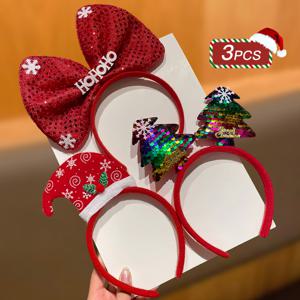 TEMU 3개 크리스마스 모자 & 헤어밴드 세트 - 축제 분위기의 빨간색 & 녹색 크리스마스 리본, 반짝이는 트리 디자인, 파티, 이벤트 및 모임에 완벽, 파티 헤어 액세서리, 튼튼한 헤어밴드, 머리띠, 머리띠 여성, 헤어밴드 머리띠, 리본 머리띠, 여성 머리띠, 넓은머리띠